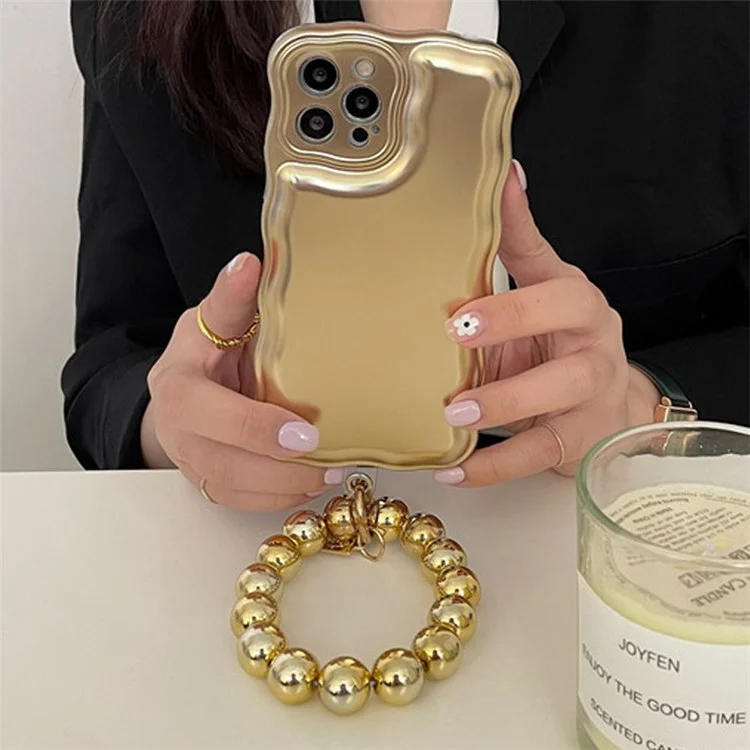 Capa para iPhone 13 Pro Max 3D Airbag Capa de Telefone à Prova de Choque com Corrente - Ouro
