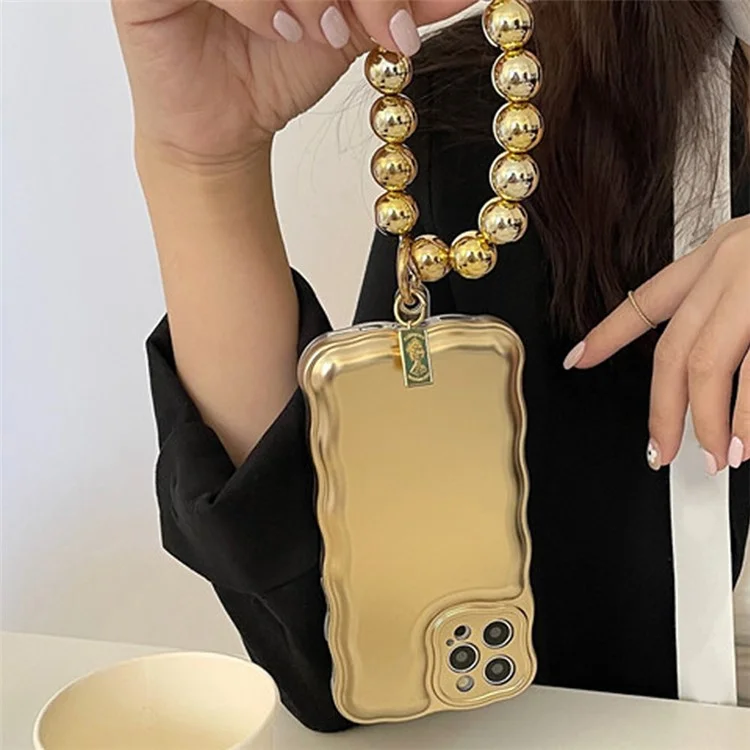 Capa para iPhone 13 Pro Max 3D Airbag Capa de Telefone à Prova de Choque com Corrente - Ouro