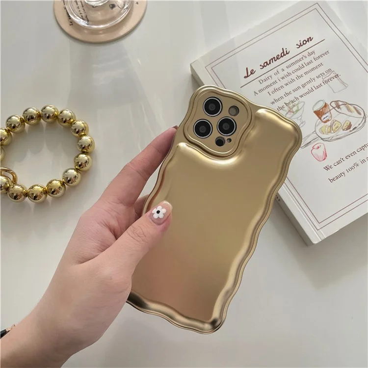 Capa para iPhone 13 Pro Max 3D Airbag Capa de Telefone à Prova de Choque com Corrente - Ouro