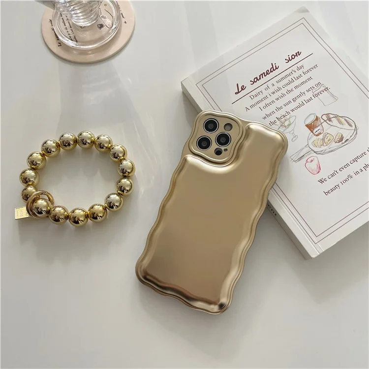 Capa para iPhone 13 Pro Max 3D Airbag Capa de Telefone à Prova de Choque com Corrente - Ouro