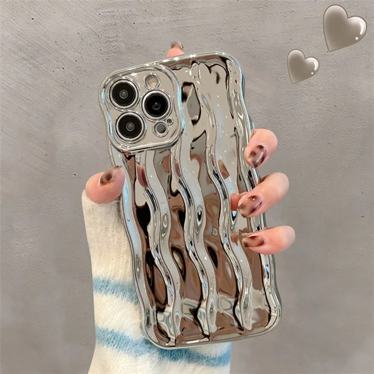 Для iPhone 13 Pro Case Soft TPU Water Ripple Pattern Phone Cover - Electroplating Silver
