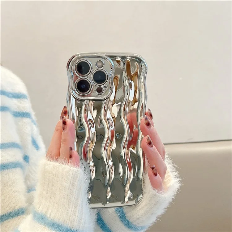 Для iPhone 13 Pro Case Soft TPU Water Ripple Pattern Phone Cover - Electroplating Silver