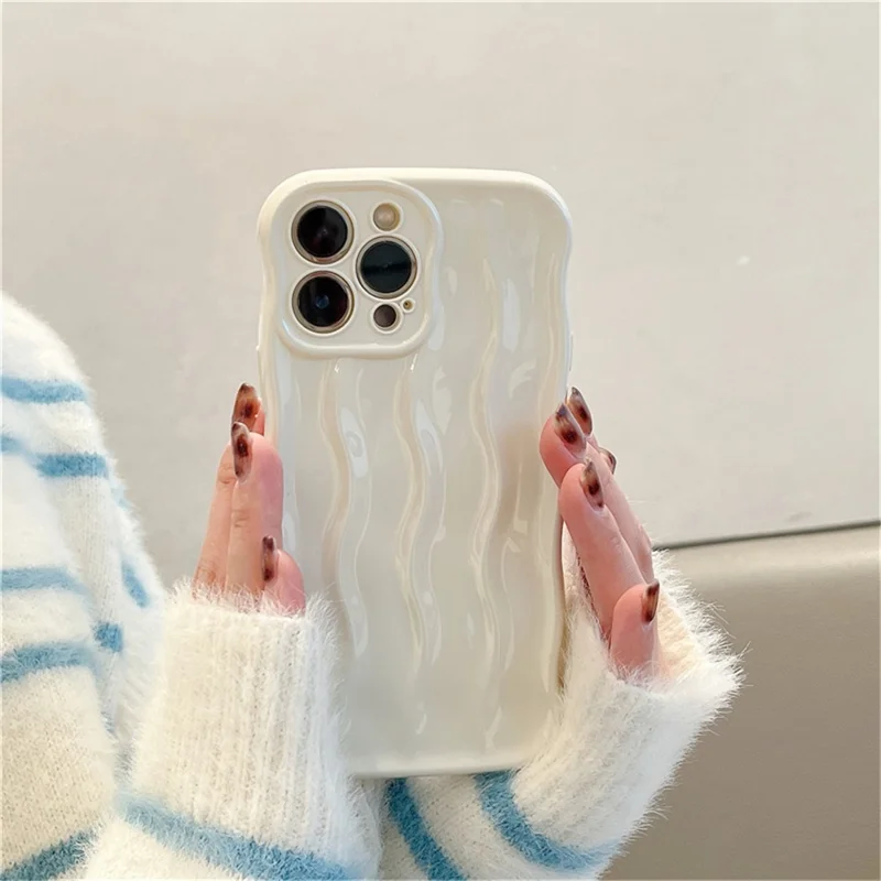 For iPhone 14 Pro Max Case Water Ripple Pattern Fall Protection TPU Phone Cover - White