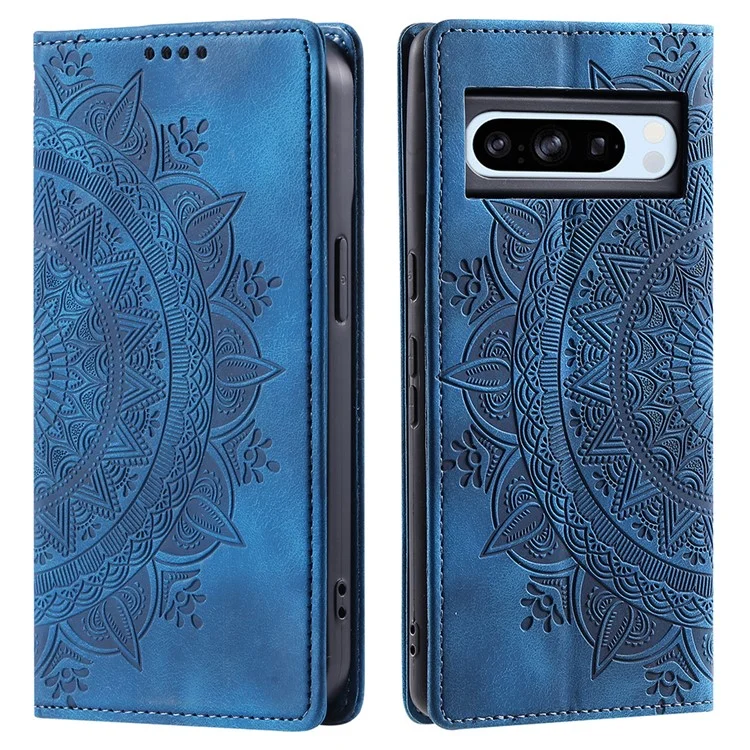 Per Google Pixel 8 Pro Custodia in pelle con Stampa Anti-graffio Portafoglio Stand Cover per Cellulare - Blu
