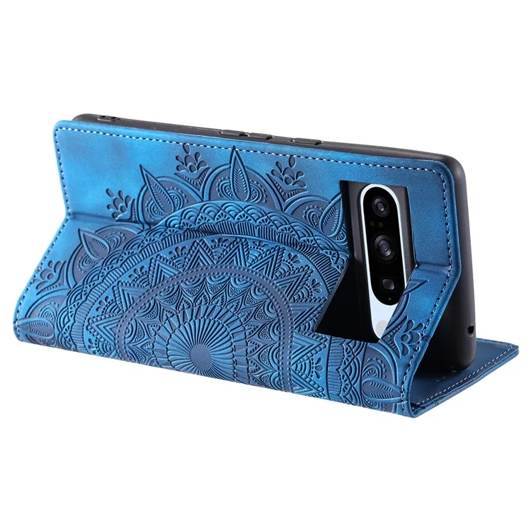Per Google Pixel 8 Pro Custodia in pelle con Stampa Anti-graffio Portafoglio Stand Cover per Cellulare - Blu