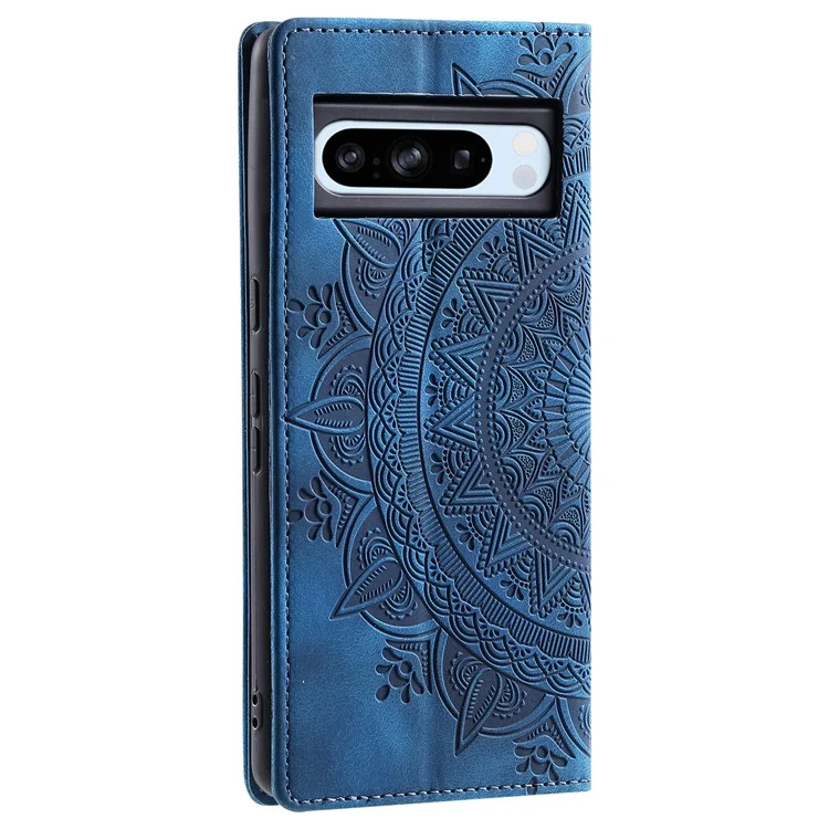 Per Google Pixel 8 Pro Custodia in pelle con Stampa Anti-graffio Portafoglio Stand Cover per Cellulare - Blu