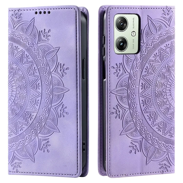 Für Motorola Moto G54 5G Case Magnetische bedruckte Mandala-Blumen-Lederabdeckung mit Ständer - Lila