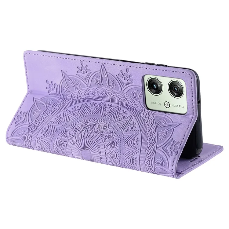 Für Motorola Moto G54 5G Case Magnetische bedruckte Mandala-Blumen-Lederabdeckung mit Ständer - Lila
