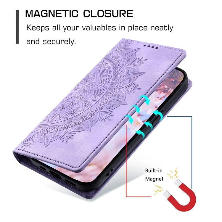 Für Motorola Moto G54 5G Case Magnetische bedruckte Mandala-Blumen-Lederabdeckung mit Ständer - Lila