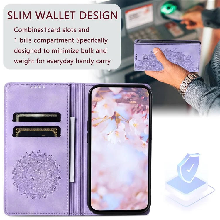Für Motorola Moto G54 5G Case Magnetische bedruckte Mandala-Blumen-Lederabdeckung mit Ständer - Lila