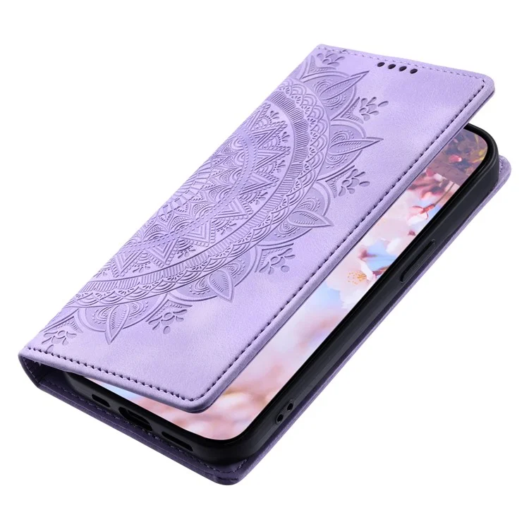 Für Motorola Moto G54 5G Case Magnetische bedruckte Mandala-Blumen-Lederabdeckung mit Ständer - Lila