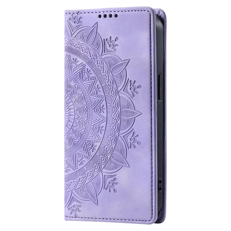 Für Motorola Moto G54 5G Case Magnetische bedruckte Mandala-Blumen-Lederabdeckung mit Ständer - Lila