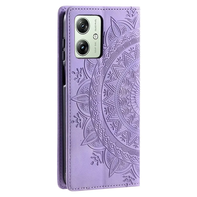 Für Motorola Moto G54 5G Case Magnetische bedruckte Mandala-Blumen-Lederabdeckung mit Ständer - Lila