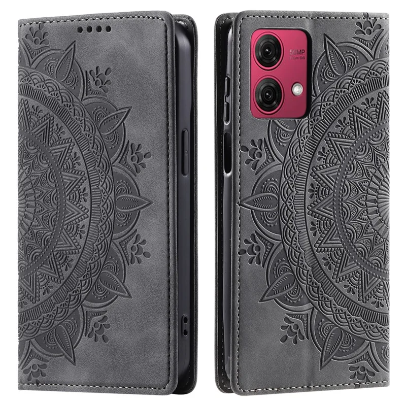 For Motorola Moto G84 5G Case Anti-Scratch PU Leather Magnetic Imprinted Mobile Phone Cover - Grey