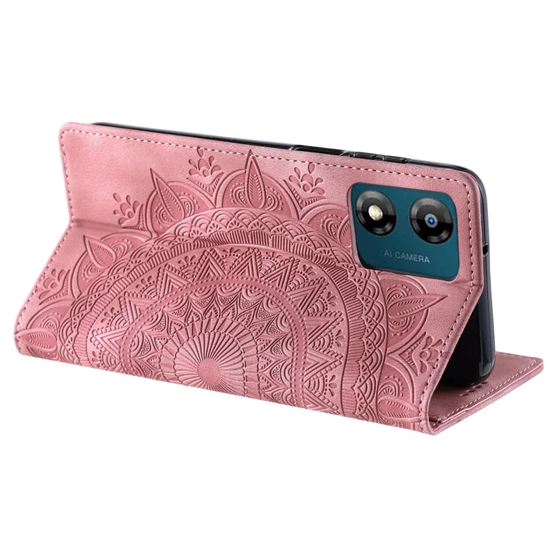 For Motorola Moto E13 4G Case PU Leather Magnetic Imprinted Stand Phone Protector - Rose Gold