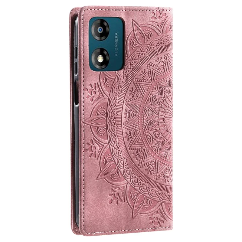 For Motorola Moto E13 4G Case PU Leather Magnetic Imprinted Stand Phone Protector - Rose Gold