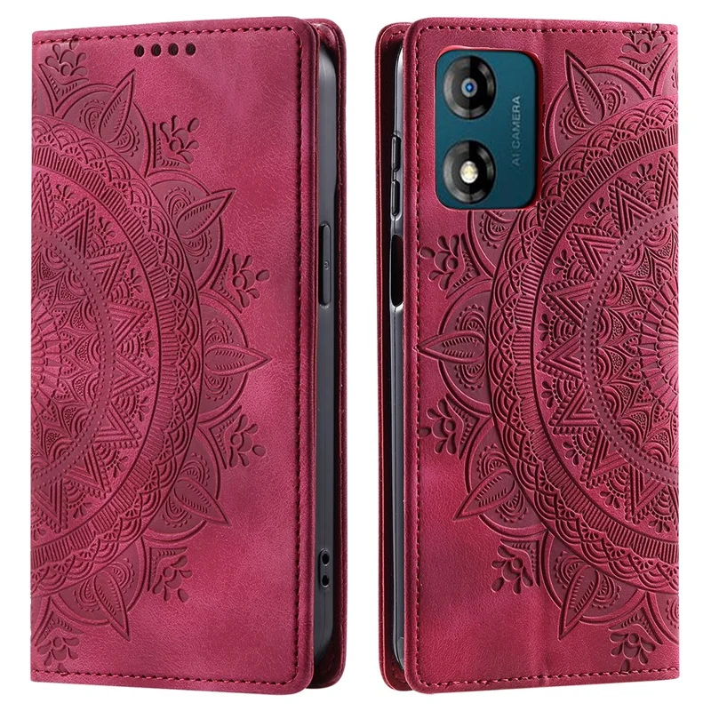 For Motorola Moto E13 4G Case PU Leather Magnetic Imprinted Stand Phone Protector - Rose