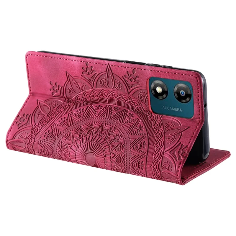 For Motorola Moto E13 4G Case PU Leather Magnetic Imprinted Stand Phone Protector - Rose