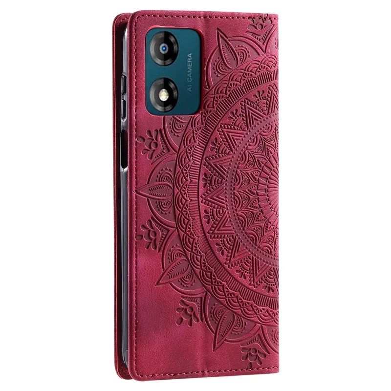 For Motorola Moto E13 4G Case PU Leather Magnetic Imprinted Stand Phone Protector - Rose