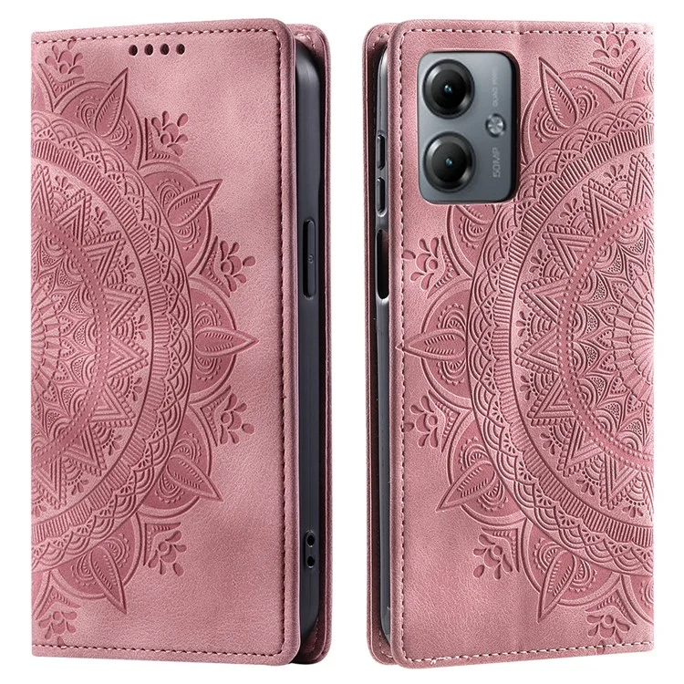 Stand Phone Cover für Motorola Moto G14 4G Case PU Leder Magnetische geprägte Schutzabdeckung - Roségold