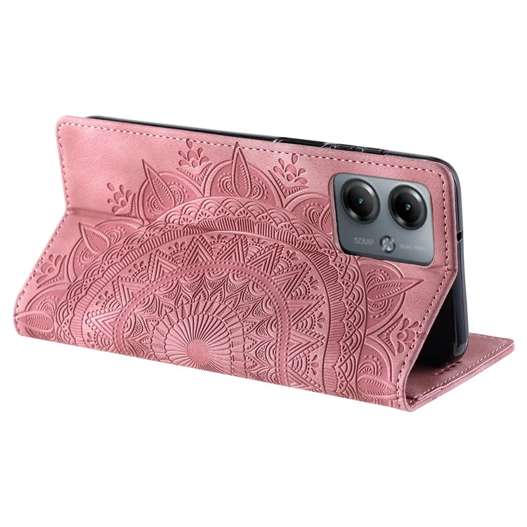 Stand Phone Cover für Motorola Moto G14 4G Case PU Leder Magnetische geprägte Schutzabdeckung - Roségold
