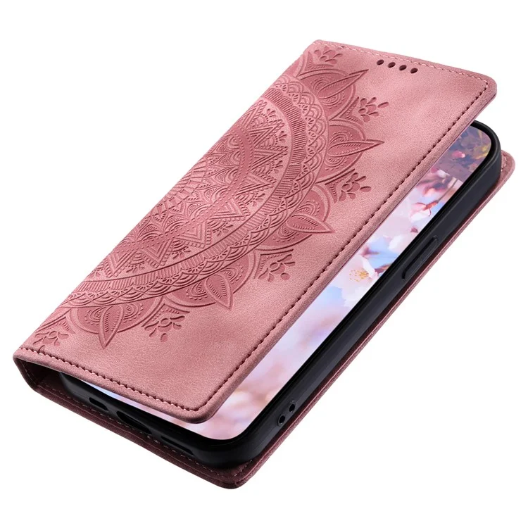 Stand Phone Cover für Motorola Moto G14 4G Case PU Leder Magnetische geprägte Schutzabdeckung - Roségold