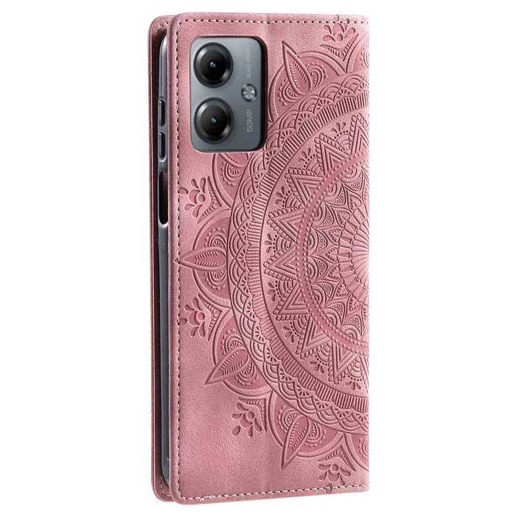 Stand Phone Cover für Motorola Moto G14 4G Case PU Leder Magnetische geprägte Schutzabdeckung - Roségold