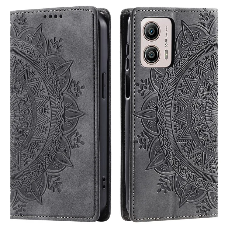 Para Motorola Moto G53 5G Funda Carcasa de Piel PU Magnética Resistente a Arañazos con Soporte - Gris