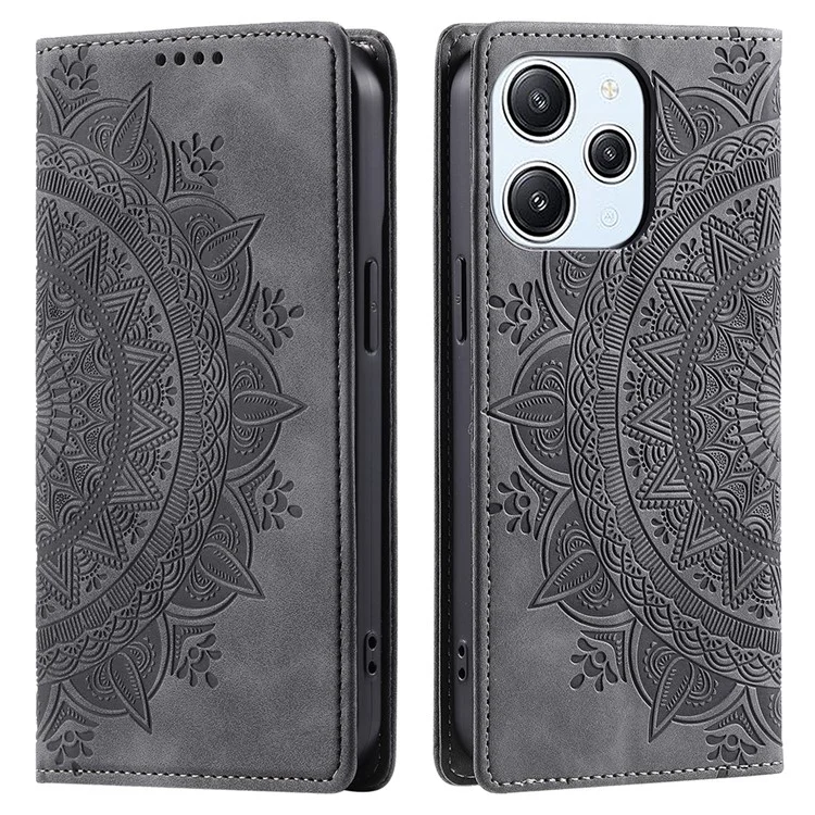 Para Xiaomi Redmi 12 5G (Global) / Redmi 12 4G / Poco M6 Pro 5G Capa Fechamento Magnético Capa de Telefone de Couro - Cinza