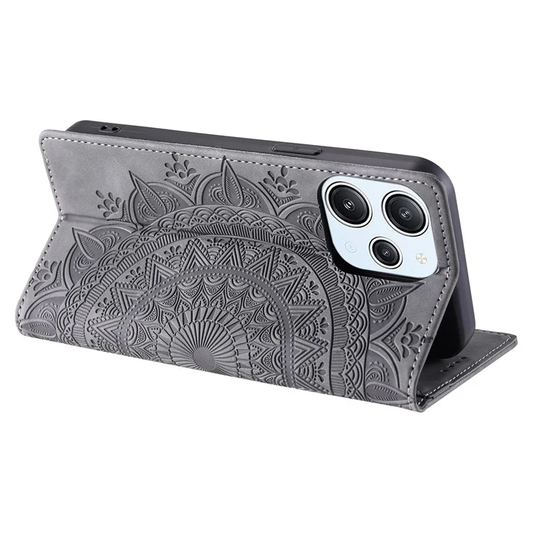 Para Xiaomi Redmi 12 5G (Global) / Redmi 12 4G / Poco M6 Pro 5G Capa Fechamento Magnético Capa de Telefone de Couro - Cinza