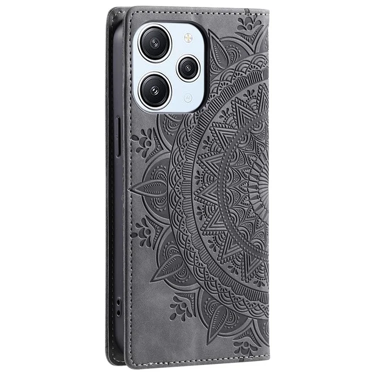Para Xiaomi Redmi 12 5G (Global) / Redmi 12 4G / Poco M6 Pro 5G Capa Fechamento Magnético Capa de Telefone de Couro - Cinza
