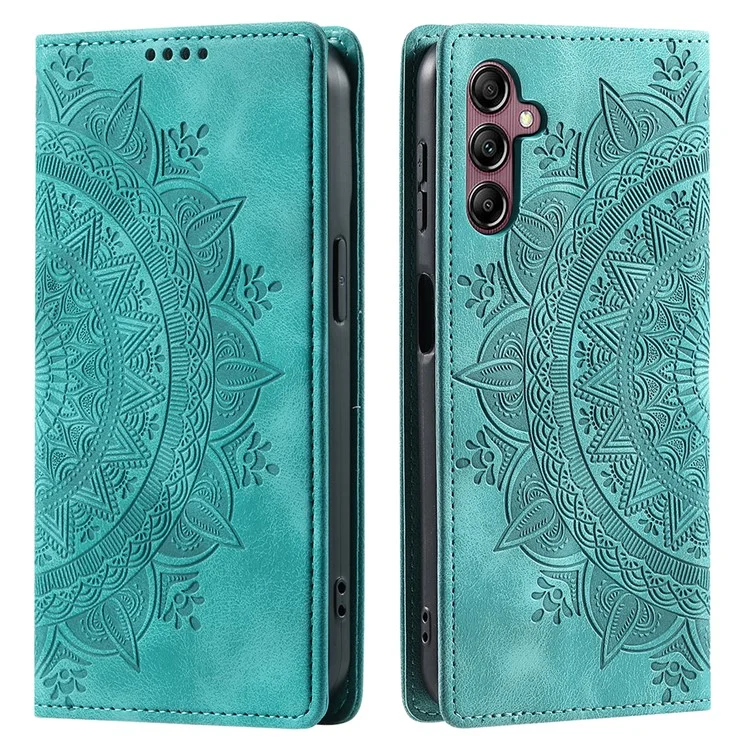 Für Samsung Galaxy A15 4G Case Imprinted Mandala Flower Magnetische Telefonleder-Abdeckung - Minzgrün
