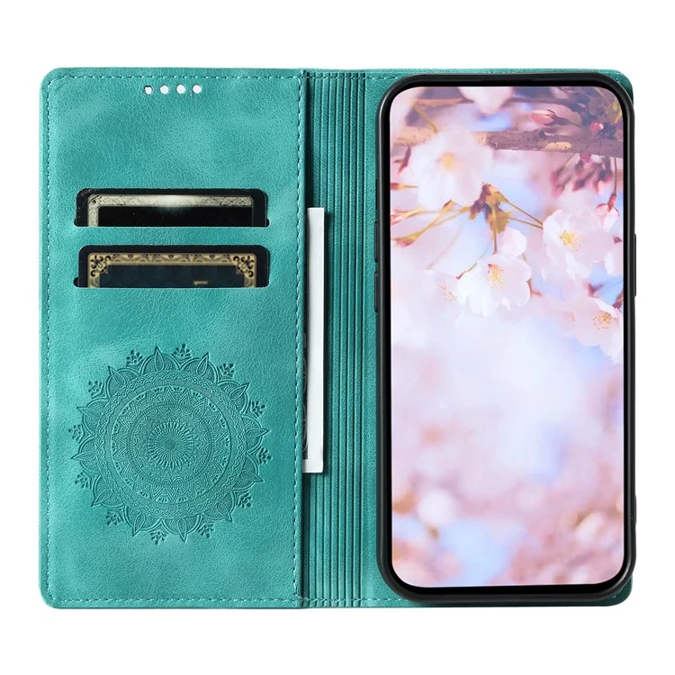 Für Samsung Galaxy A15 4G Case Imprinted Mandala Flower Magnetische Telefonleder-Abdeckung - Minzgrün