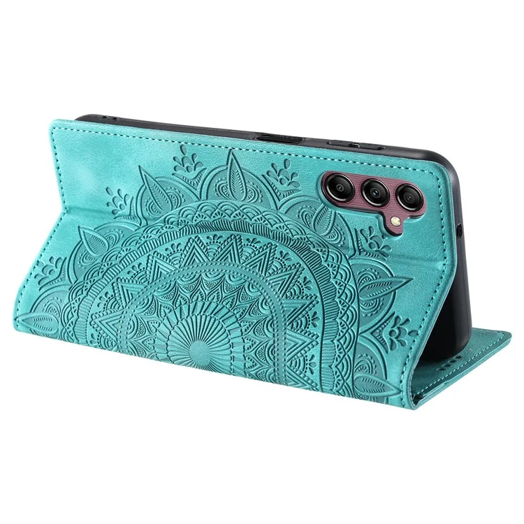 Für Samsung Galaxy A15 4G Case Imprinted Mandala Flower Magnetische Telefonleder-Abdeckung - Minzgrün