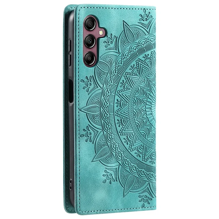 Für Samsung Galaxy A15 4G Case Imprinted Mandala Flower Magnetische Telefonleder-Abdeckung - Minzgrün