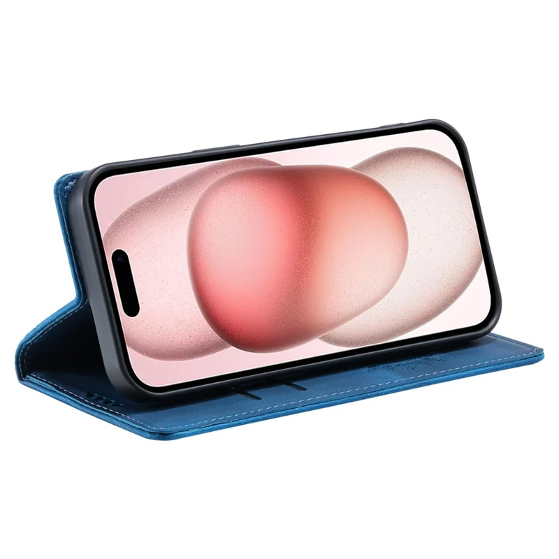 For iPhone 15 Plus Hoesje van PU-leer Portemonnee Magnetische Stand Cover - Blauw