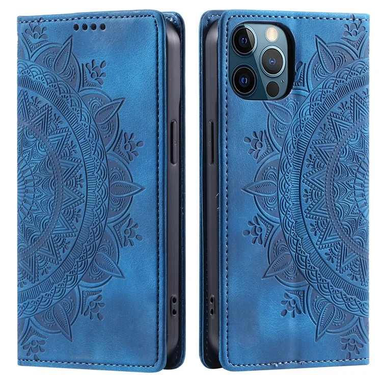 PU-Leder-Handy-Schale für iPhone 12 Pro Case Magnetisch bedruckt Ständer-Handyhülle - Blau