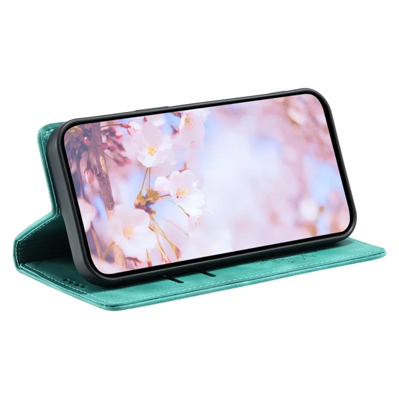For iPhone 12 Pro Max Case PU Leather Magnetic Imprinted Stand Phone Cover - Mint Green