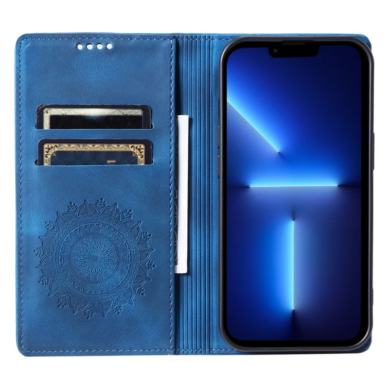 Custodia per cellulare a portafoglio per iPhone 13 Pro, in pelle PU con chiusura magnetica e supporto - Blu