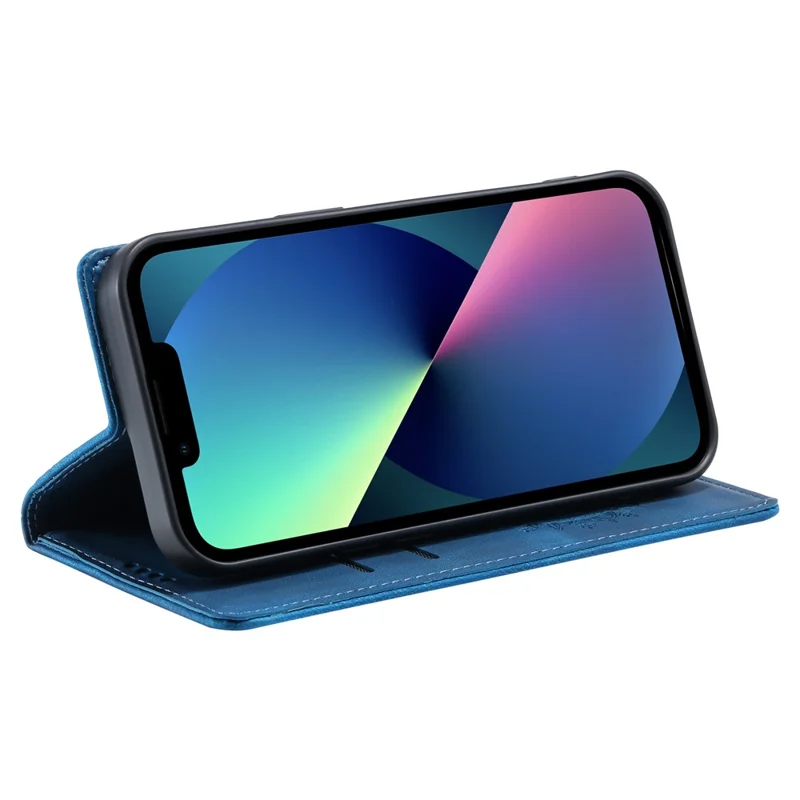 For iPhone 13 Case Magnetic Imprinted Stand PU Leather Phone Cover - Blue