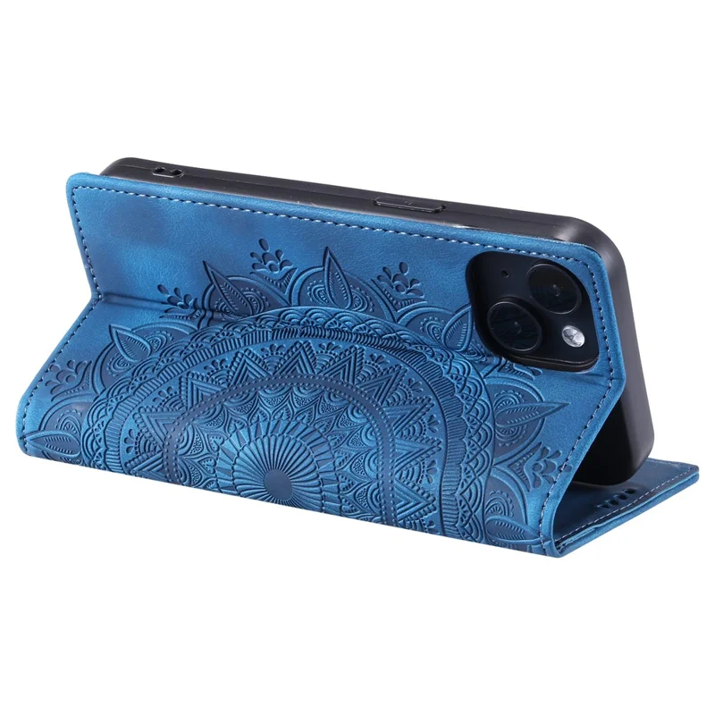 For iPhone 13 Case Magnetic Imprinted Stand PU Leather Phone Cover - Blue
