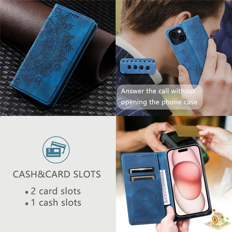 For iPhone 13 Case Magnetic Imprinted Stand PU Leather Phone Cover - Blue