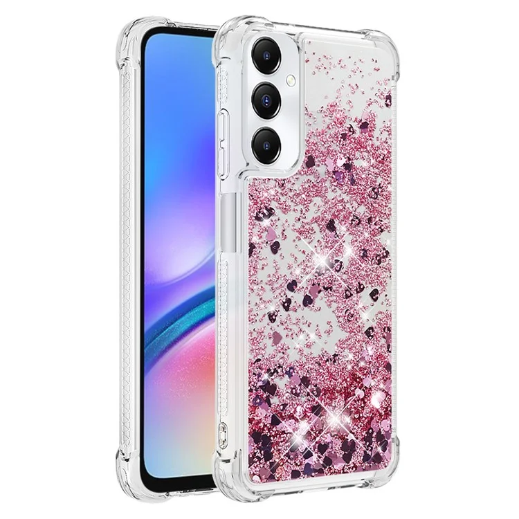 Série YB Quicksand-1 pour étui Samsung Galaxy A05s 4G, coque téléphone en TPU à paillettes liquides - Or rose / Coeurs