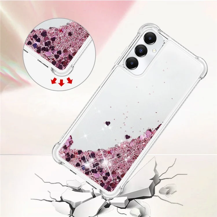 Série YB Quicksand-1 pour étui Samsung Galaxy A05s 4G, coque téléphone en TPU à paillettes liquides - Or rose / Coeurs