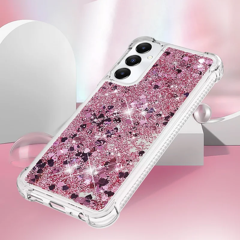 Série YB Quicksand-1 pour étui Samsung Galaxy A05s 4G, coque téléphone en TPU à paillettes liquides - Or rose / Coeurs