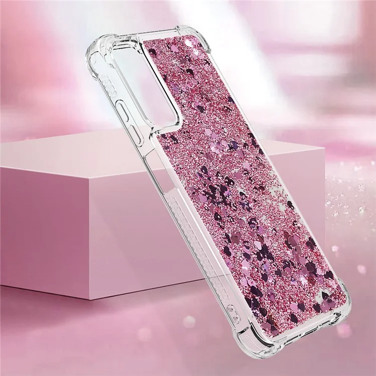 Série YB Quicksand-1 pour étui Samsung Galaxy A05s 4G, coque téléphone en TPU à paillettes liquides - Or rose / Coeurs