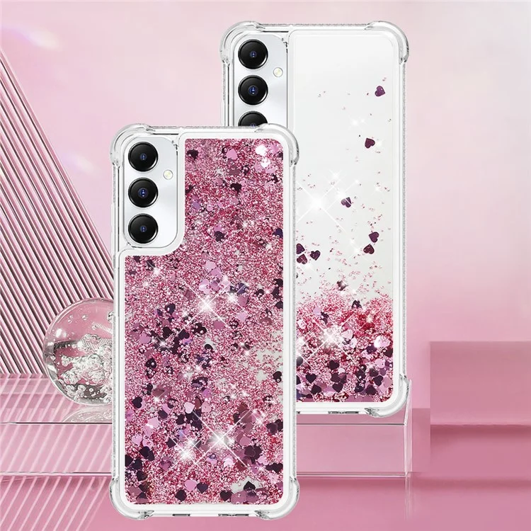 Série YB Quicksand-1 pour étui Samsung Galaxy A05s 4G, coque téléphone en TPU à paillettes liquides - Or rose / Coeurs