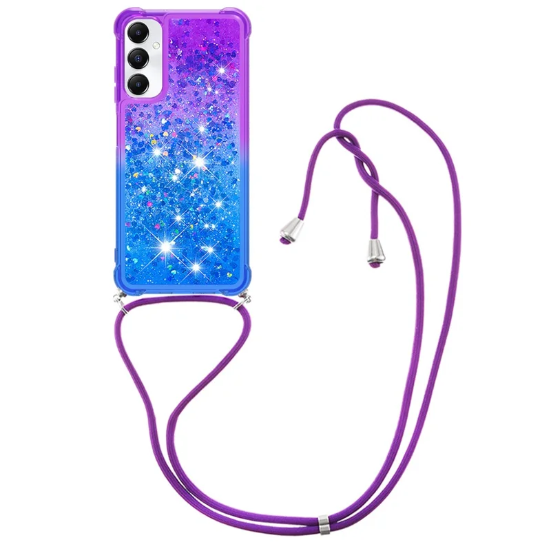 For Samsung Galaxy A05s 4G TPU Case Gradiant Quicksand Shockproof Cover with Lanyard - Purple+Sky Blue