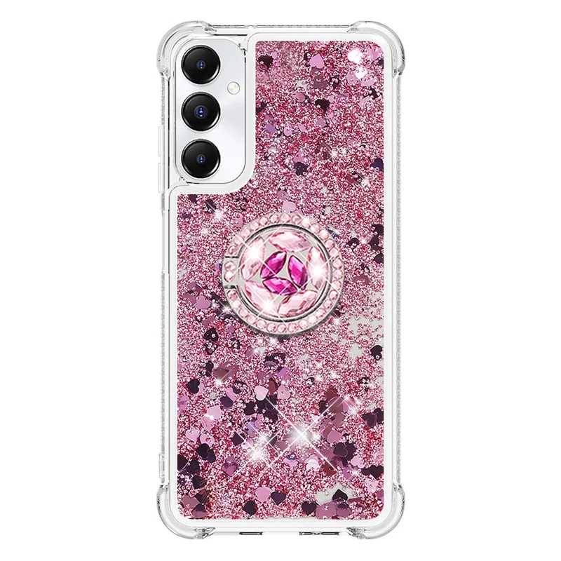 YB Quicksand Series-7 para Samsung Galaxy A05s 4G Case Glitter Liquid Kickstand Phone Cover - Rose Gold / Hearts