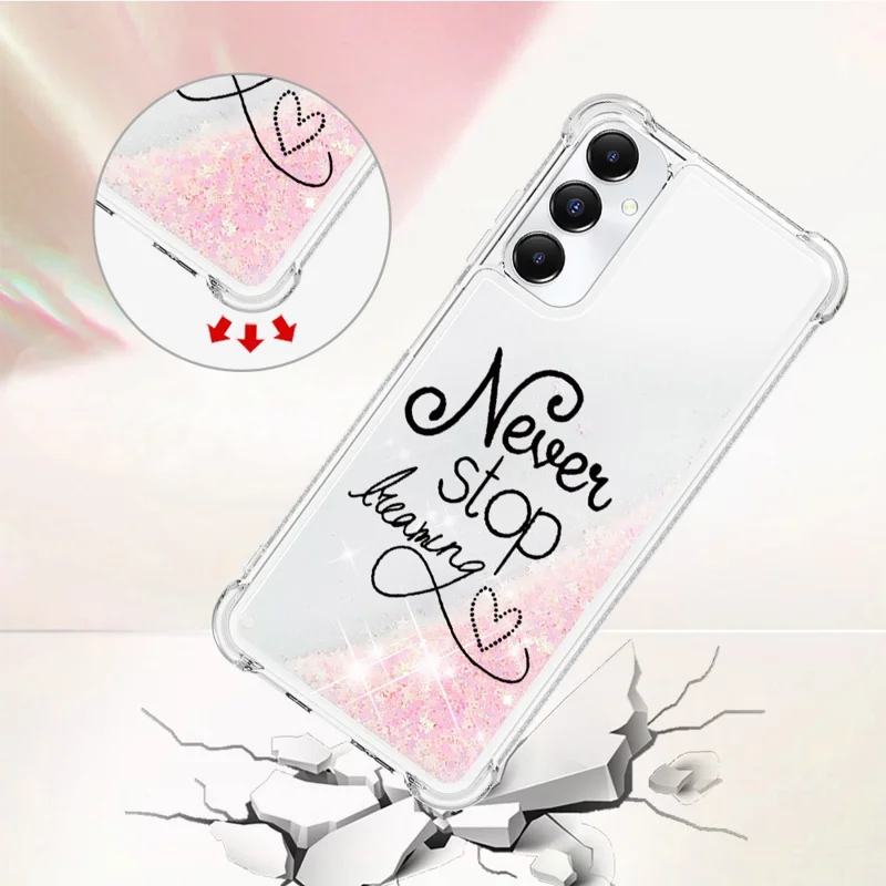 For Samsung Galaxy A05s 4G TPU Case with Quicksand and Pattern Printed - Never Stop Dreaming